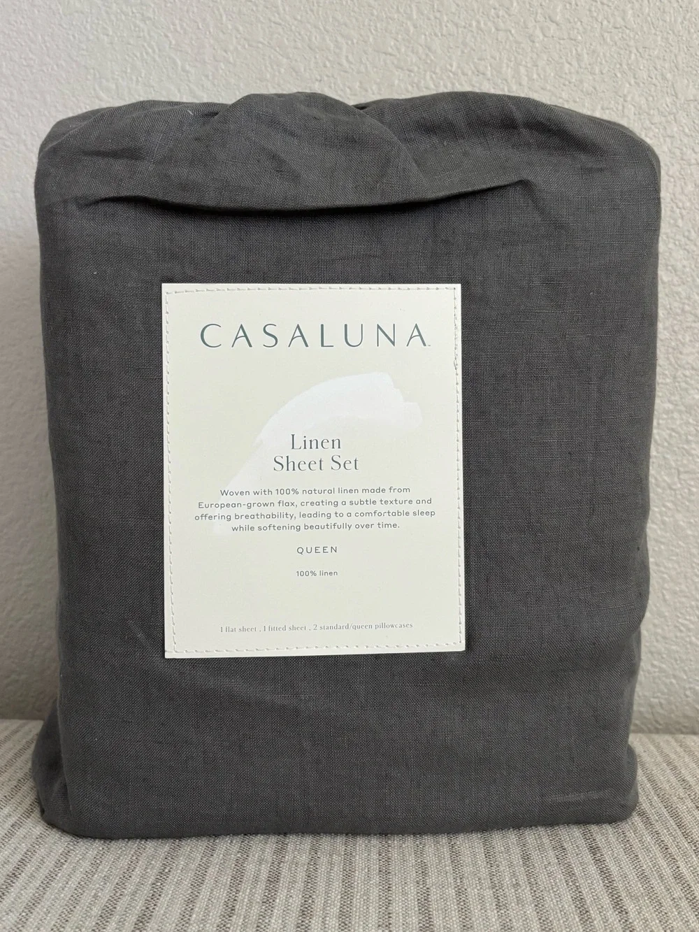 NWT Queen 100% Linen Sheet Set Dark Gray - Casaluna